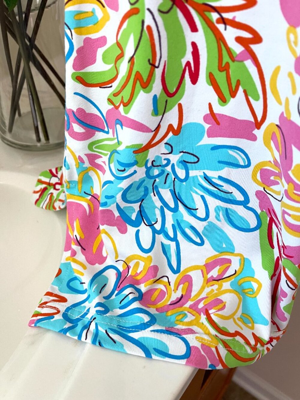 BARBARA GERWIT Dress MEDIUM pink/blue sleeveless Floral Sun Dress Stretch - Picture 7 of 8